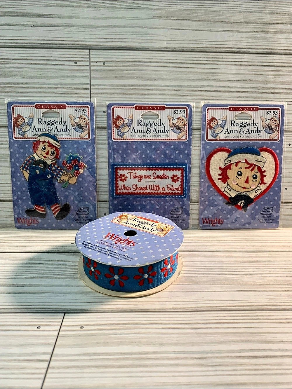 Vintage Wrights Raggedy Ann & Andy Appliquรฉ Collection & Ribbon NWT